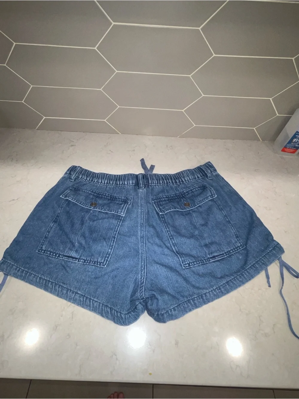 Blue Denim Jean Shorts with Drawstring